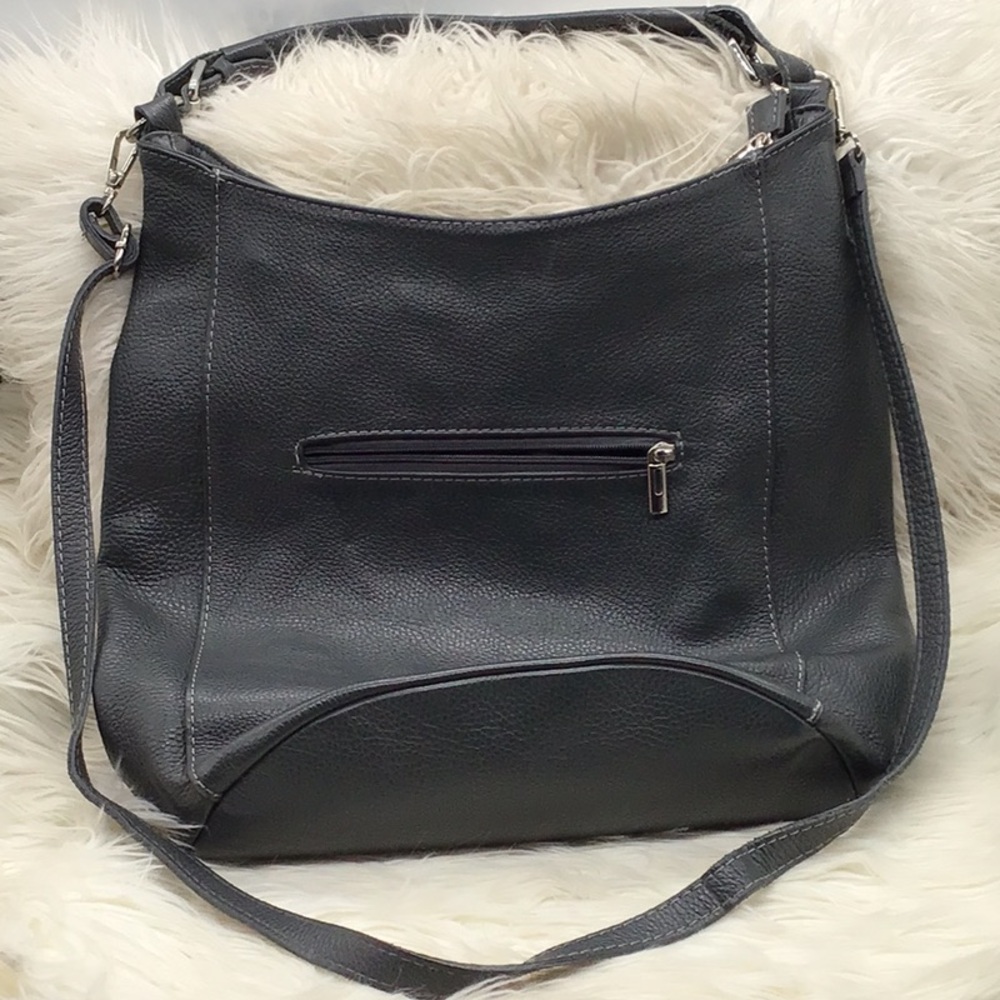 Lavorazione Artigianale Charcoal Gray Pebble Leather Crossbody Hobo Bag - Picture 14 of 14